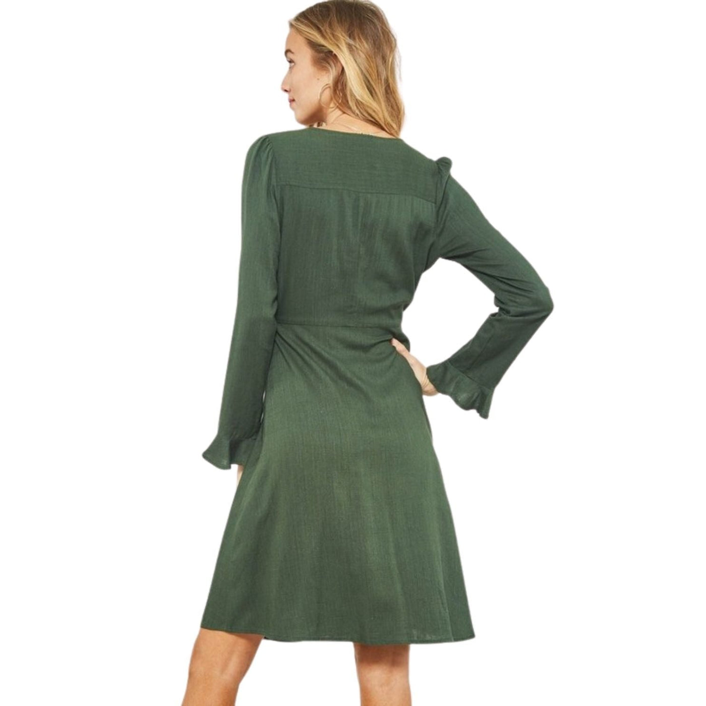 Promesa Green Scoop Neck Puff-Sleeve Ruffled Mini Dress HDE8359-GREEN