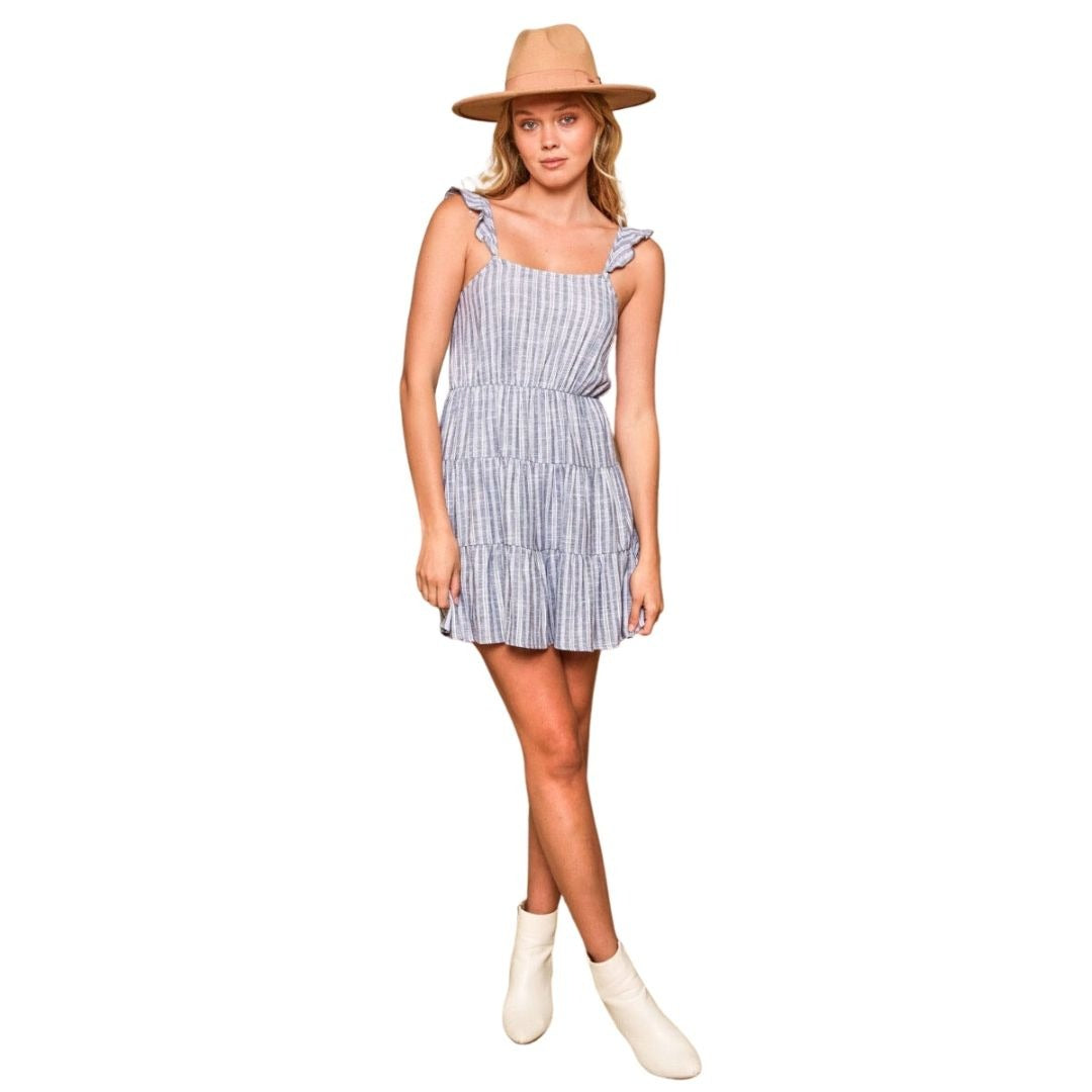 Peach Love California Sleeveless Striped Tiered Blue Dress ID34102-BLUE