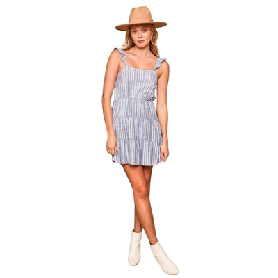 Peach Love California Sleeveless Striped Tiered Blue Dress ID34102-BLUE