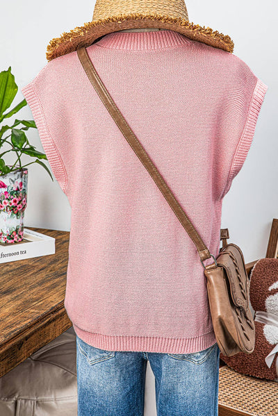 White or Pink Short Sleeve Sweater Crochet Flower Knit Tops