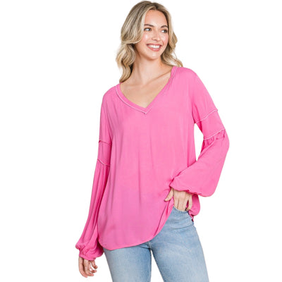 Culture Code Flamingo Pink Bohemia Blouse Long Sleeve Top CWT1461