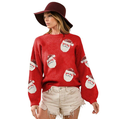 BIBI Sequin Santa Patches Red Sweater Christmas Pullover IP5685-32