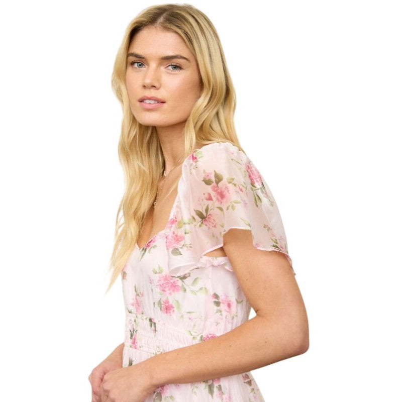 blu pepper pink floral dress Blu Pepper Women's Flutter Sleeve Floral Midi Dress - Pink
