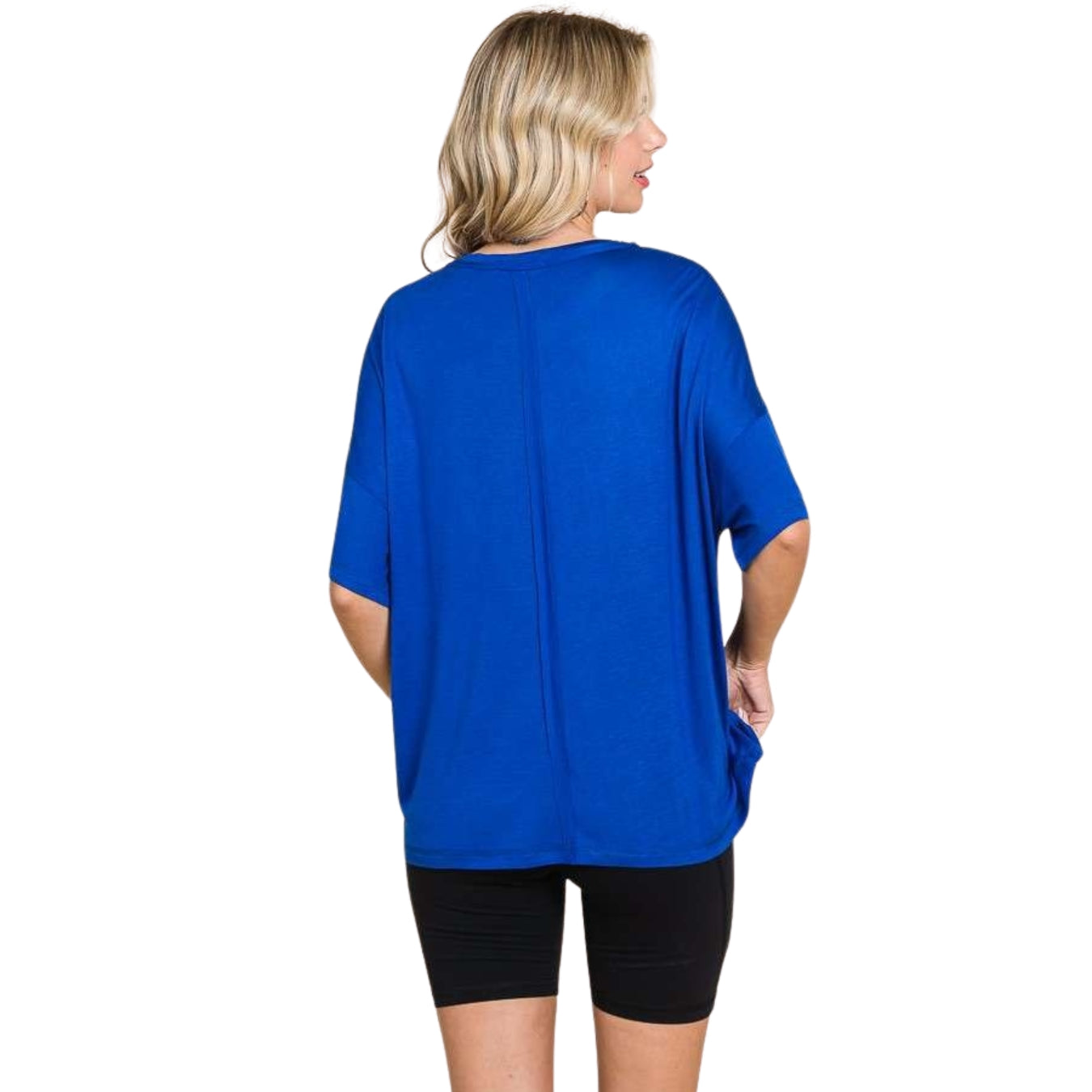 Culture Code Royal Blue Exposed Seam Short Sleeve Boxy Top CAY1646