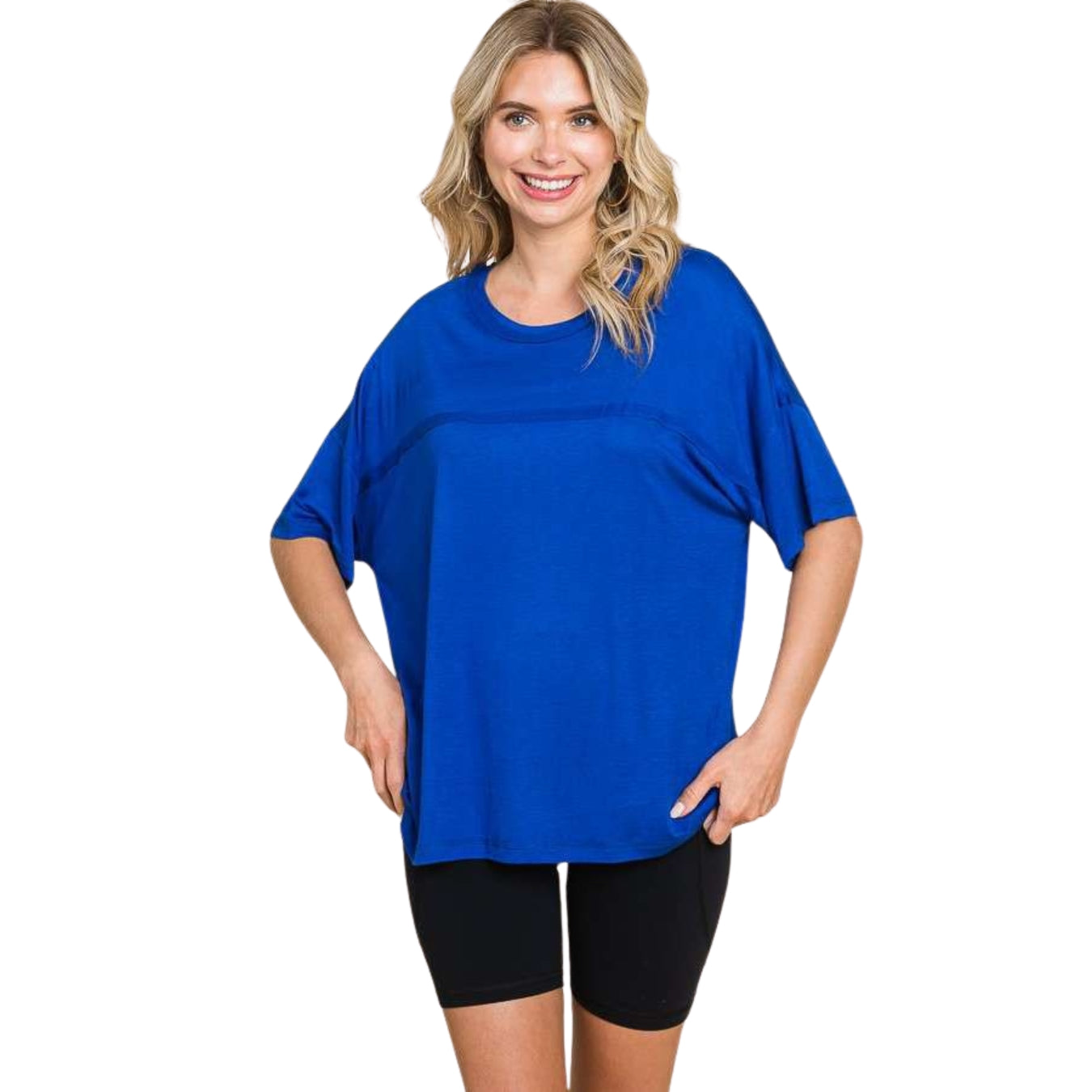 Culture Code Royal Blue Exposed Seam Short Sleeve Boxy Top CAY1646