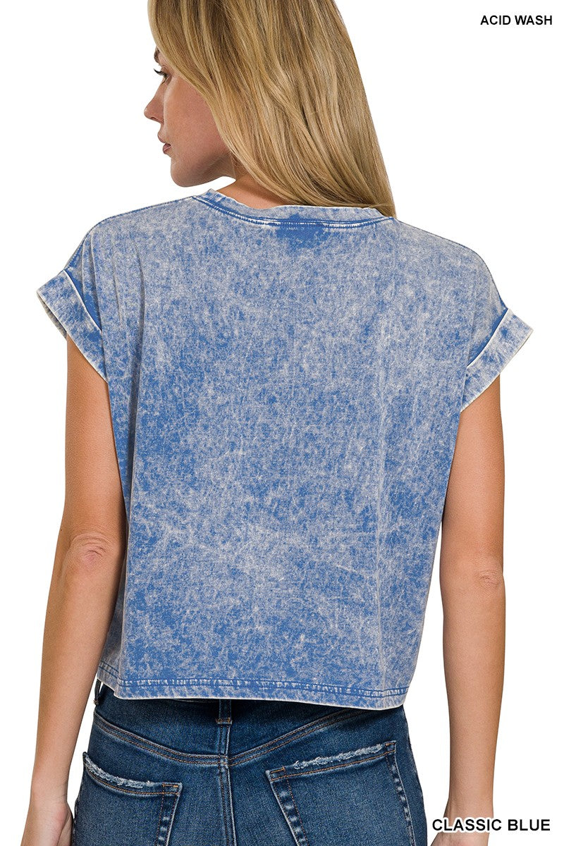Zenana Washed Cotton Cuffed Short Sleeve Top CTW-3308Y