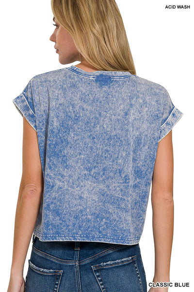 Zenana Washed Cotton Cuffed Short Sleeve Top CTW-3308Y