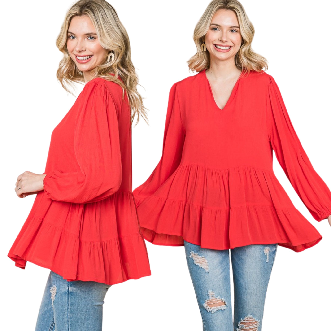 Culture Code Red Long Sleeve Flared Peasant Top CWT1439