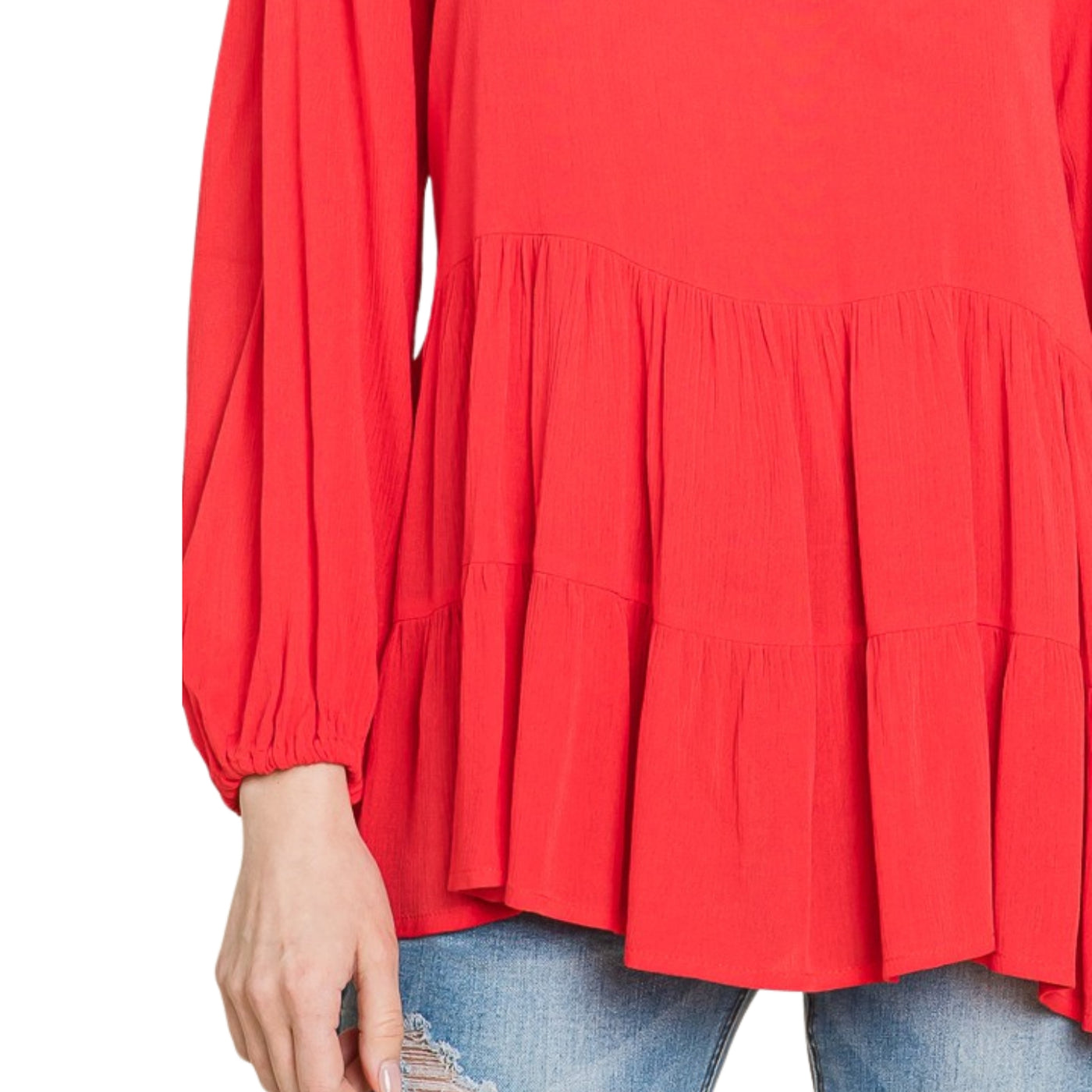 Culture Code Red Long Sleeve Flared Peasant Top CWT1439