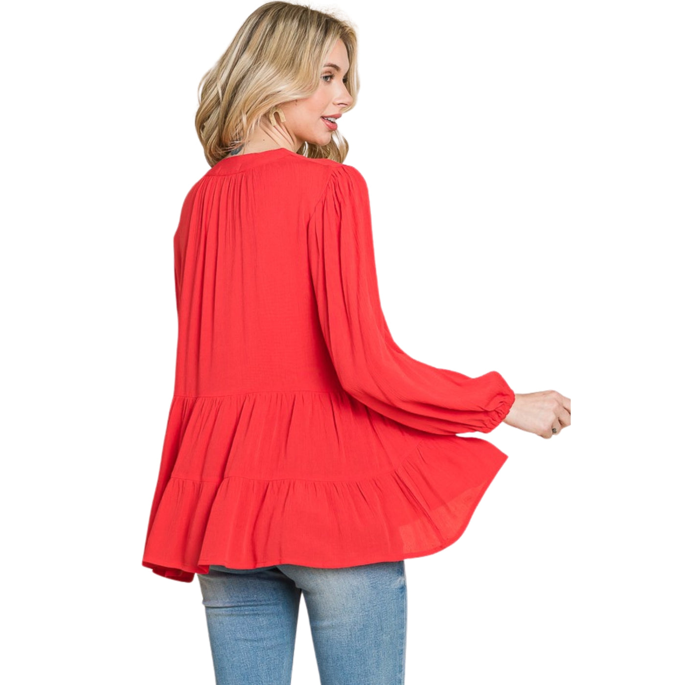 Culture Code Red Long Sleeve Flared Peasant Top CWT1439