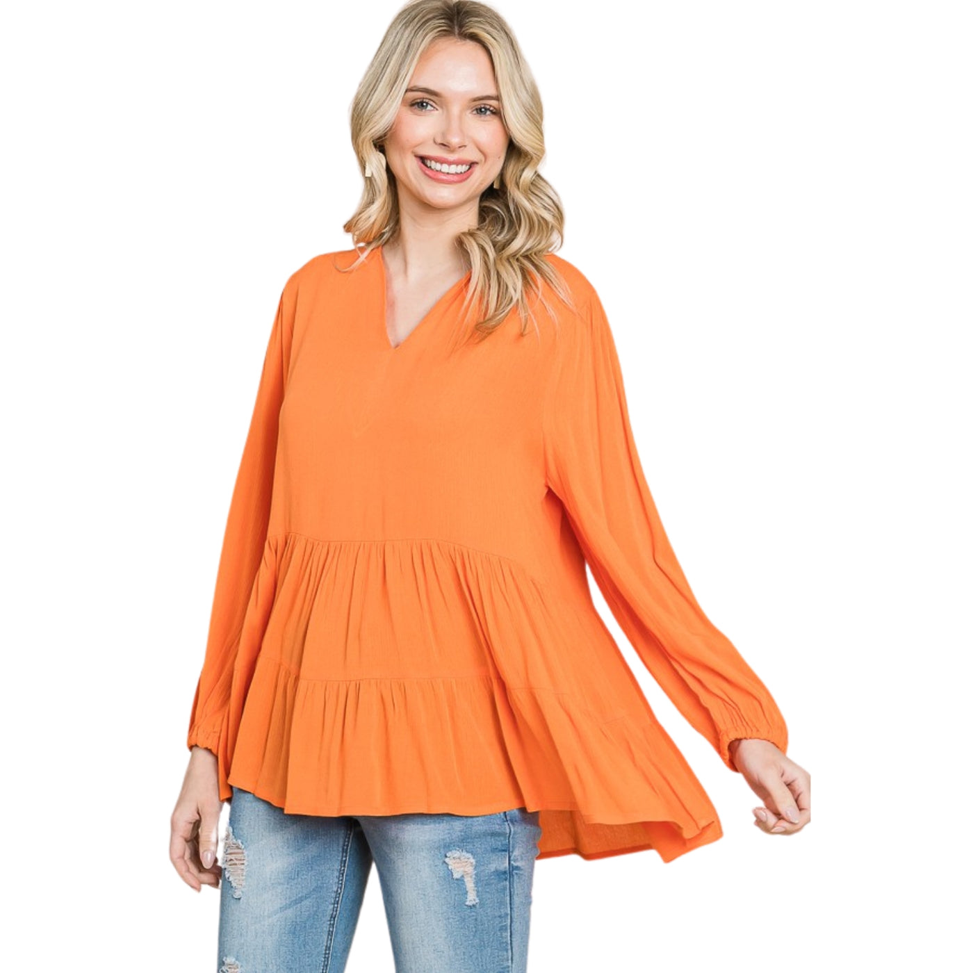 Culture Code Red Long Sleeve Flared Peasant Top CWT1439