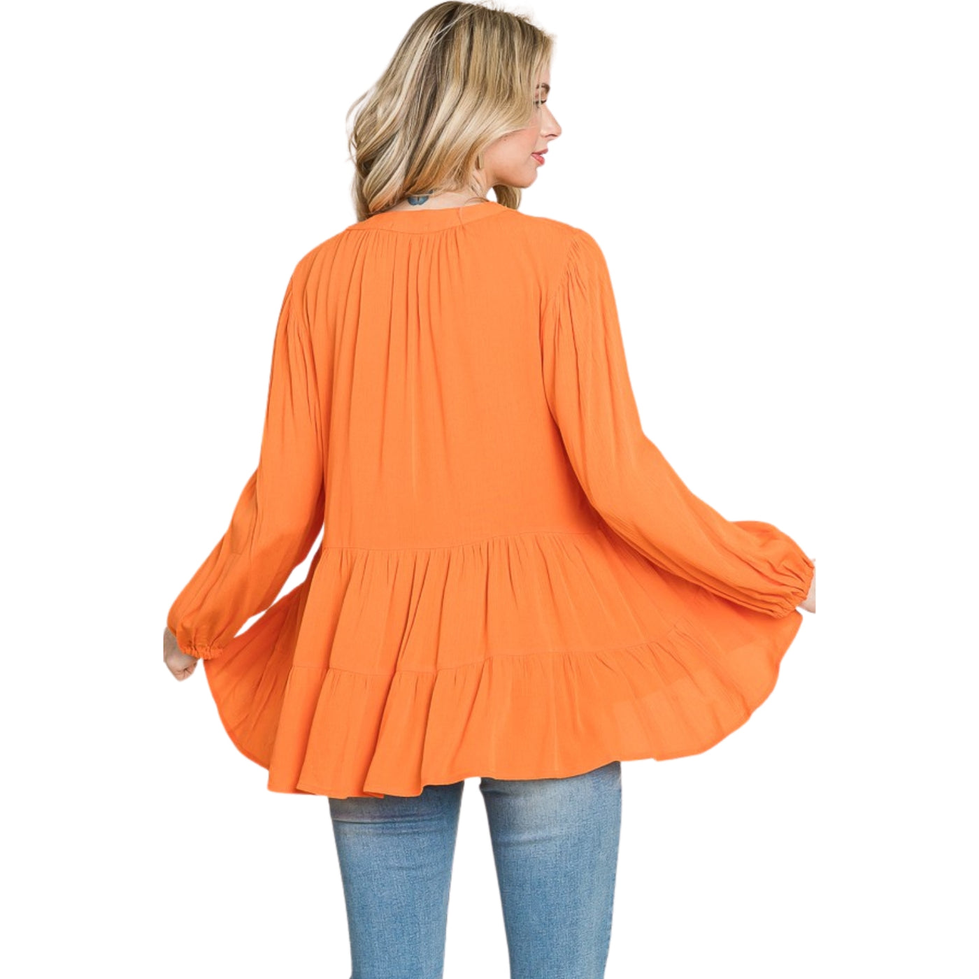 Culture Code Orange Long Sleeve Flared Peasant Top CWT1439