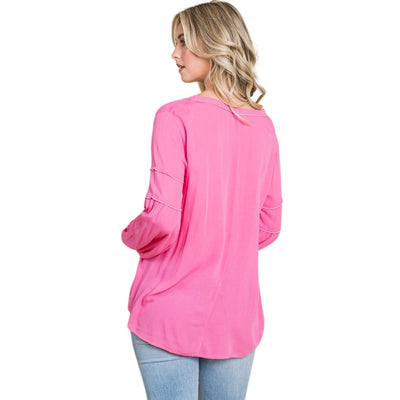 Culture Code Flamingo Pink Bohemia Blouse Long Sleeve Top CWT1461