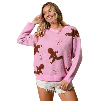 BiBi Pink Gingerbread Man Pullover Sweater IT2635R