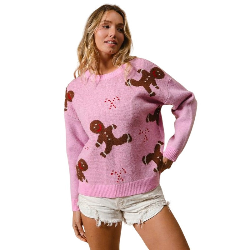 BiBi Pink Gingerbread Man Pullover Sweater IT2635R