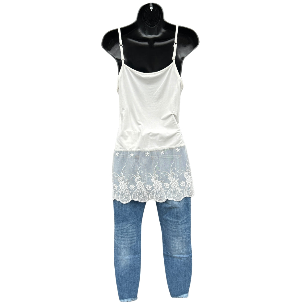 Off White Lace Tank Top Extender with Built in Shelf Bra