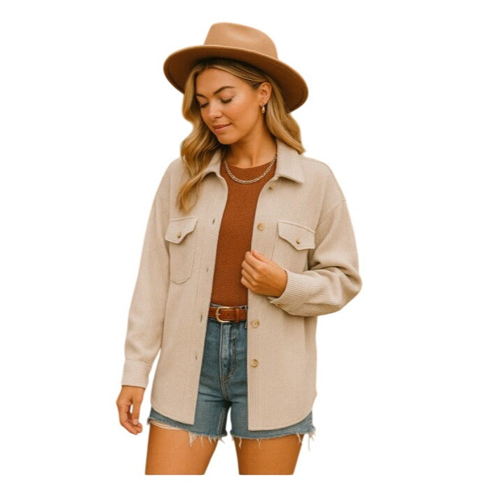 Timing Oatmeal Beige Cozy Brushed Waffle Oversized Shacket RT5033 ...