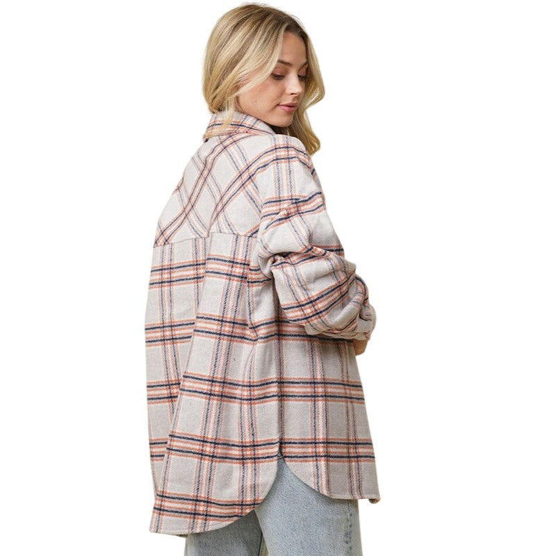 Timing Fall Vibes Beige Neutrals Plaid Print Shacket WJ8043z