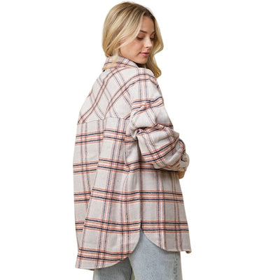 Timing Fall Vibes Beige Neutrals Plaid Print Shacket WJ8043z