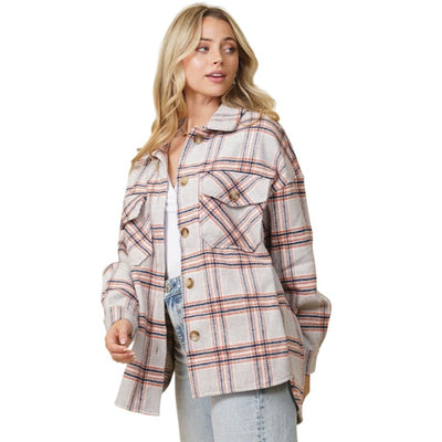 Timing Fall Vibes Beige Neutrals Plaid Print Shacket WJ8043z
