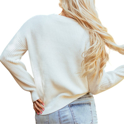 White Pumpkin Letter Long Sleeve Ribbed Sweater LC2723951