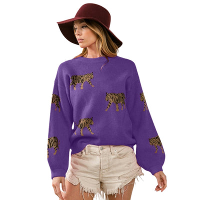 BiBi Purple Tiger Pattern Sweater IP5685G