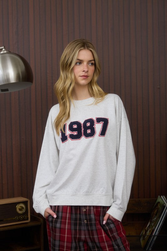 J.O.A. 1987 Long Sleeve Extended Shoulder Knit Top J5FT1018