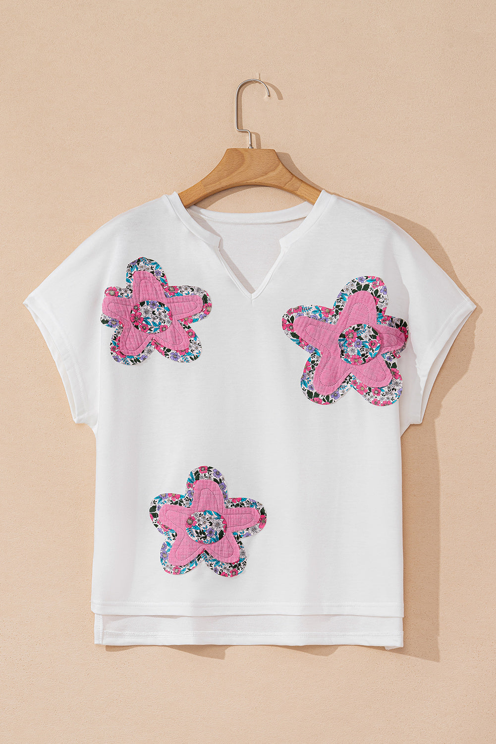 Floral Applique Notched V Neck Dolman Sleeve Top FW25226714-P1