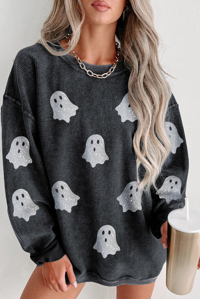 Black Corded Ghost Loose Fit Sweatshirt for Halloween LC25318422