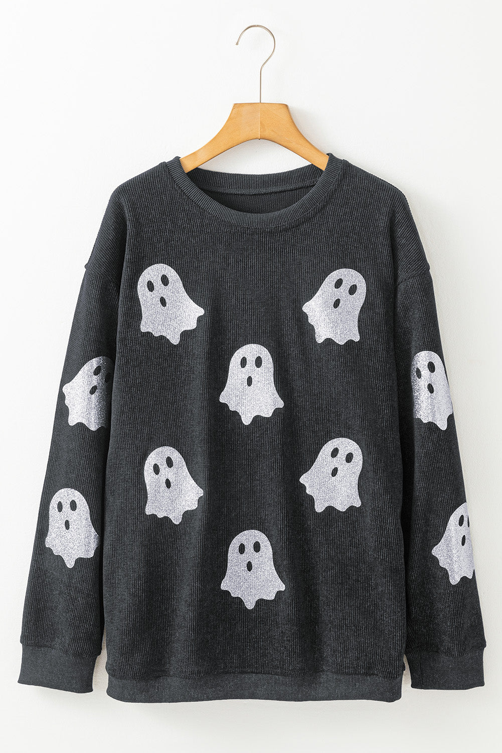 Black Corded Ghost Loose Fit Sweatshirt for Halloween LC25318422