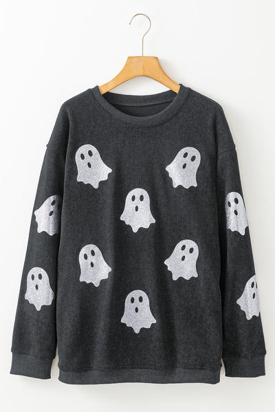 Black Corded Ghost Loose Fit Sweatshirt for Halloween LC25318422
