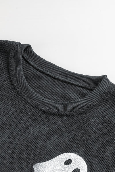 Black Corded Ghost Loose Fit Sweatshirt for Halloween LC25318422