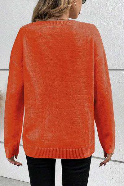 Orange Boo Pattern Drop Shoulder Sweater LC2725569