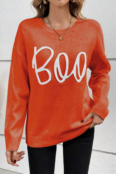Orange Boo Pattern Drop Shoulder Sweater LC2725569