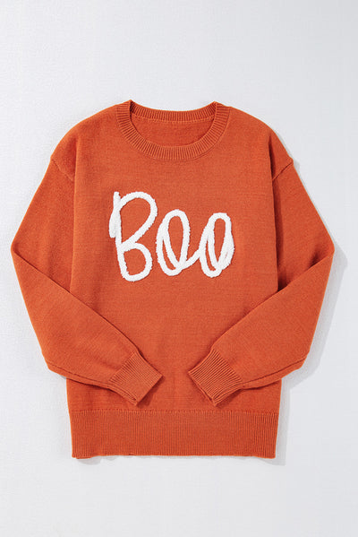 Orange Boo Pattern Drop Shoulder Sweater LC2725569