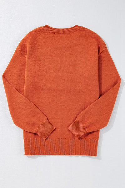 Orange Boo Pattern Drop Shoulder Sweater LC2725569