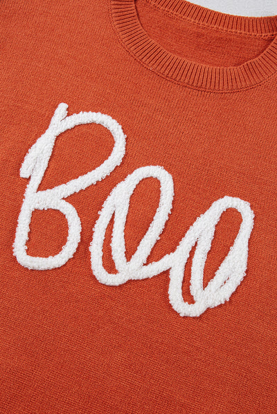 Orange Boo Pattern Drop Shoulder Sweater LC2725569