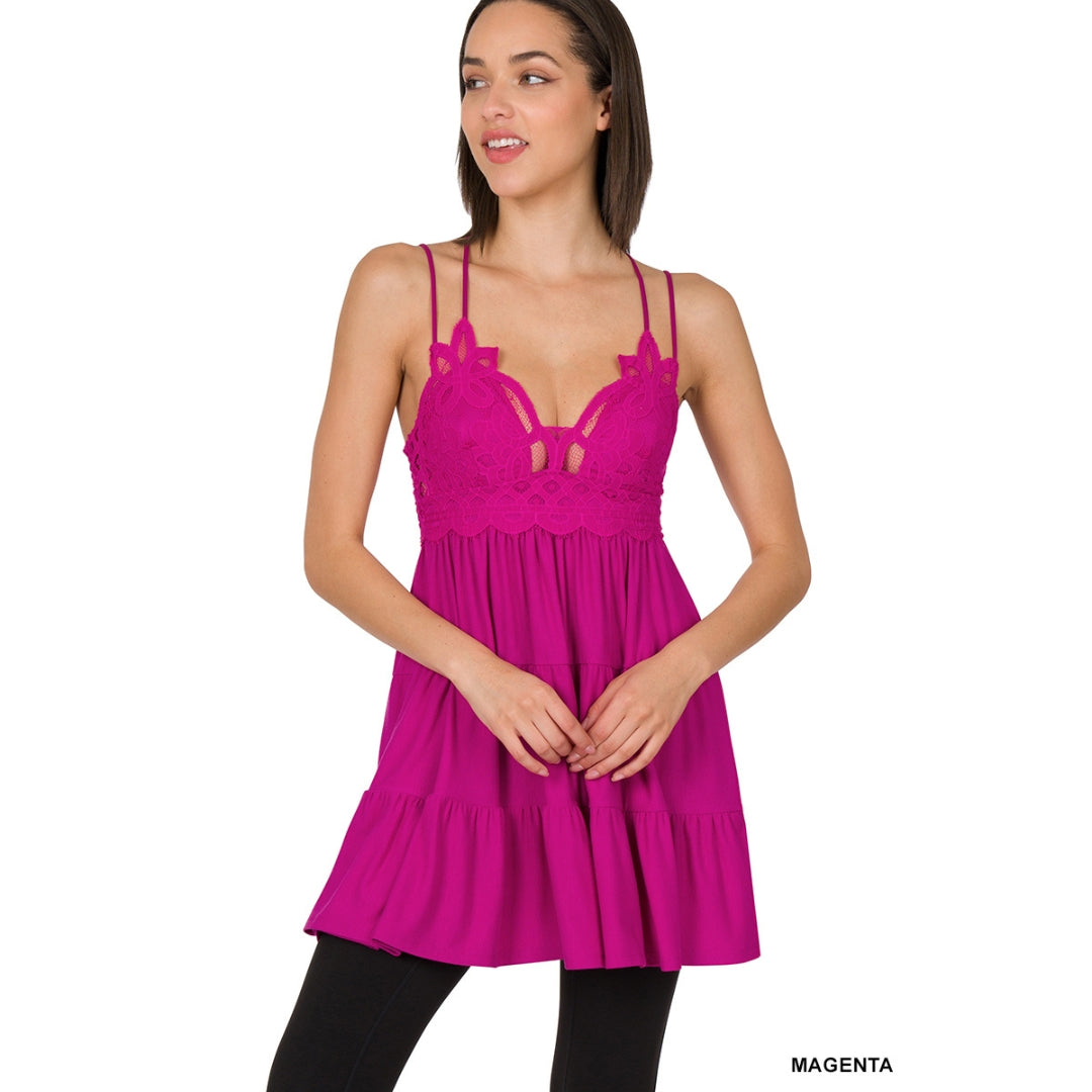 Zenana Strappy Dusty Rose Lace Ruffled Super Short Mini Dress LT6348