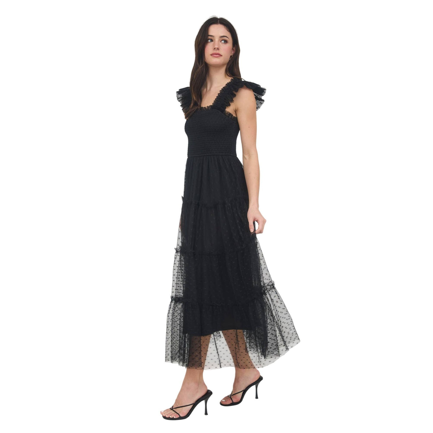 Blu Pepper Women's Mesh Smocked Tiered Midi Dress - Black - Casual dresses Blu Pepper Women's Mesh Smocked Tiered Midi Dress - Black - Casual dresses