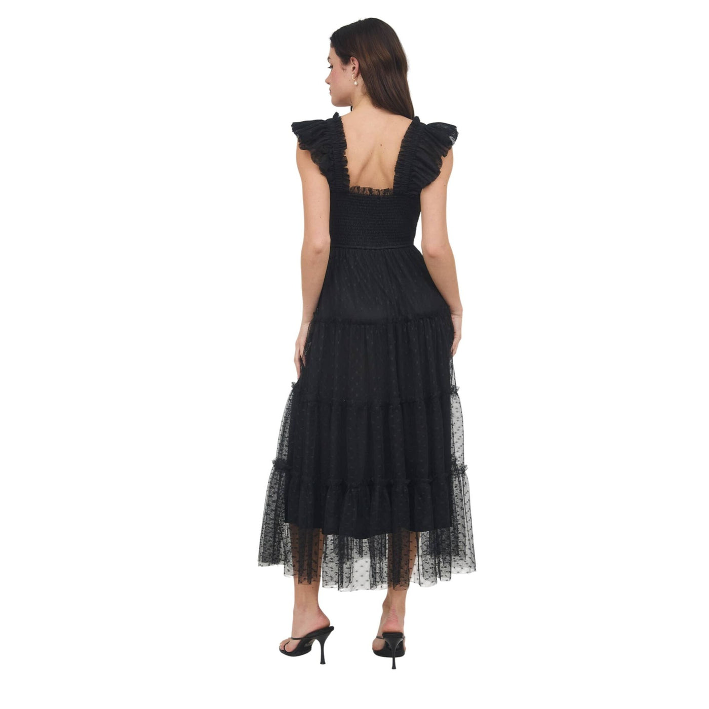 Blu Pepper Polka Dot Chiffon Smocked Tiered Midi Dress CR2488