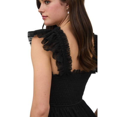 Blu Pepper Polka Dot Chiffon Smocked Tiered Midi Dress CR2488