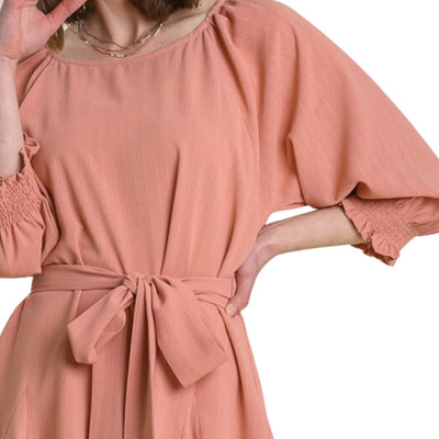 UMGEE Pink 3/4 Raglan Cuffed Sleeve Mini Dress with Tie Waist M6212