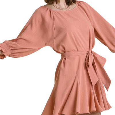 UMGEE Pink 3/4 Raglan Cuffed Sleeve Mini Dress with Tie Waist M6212