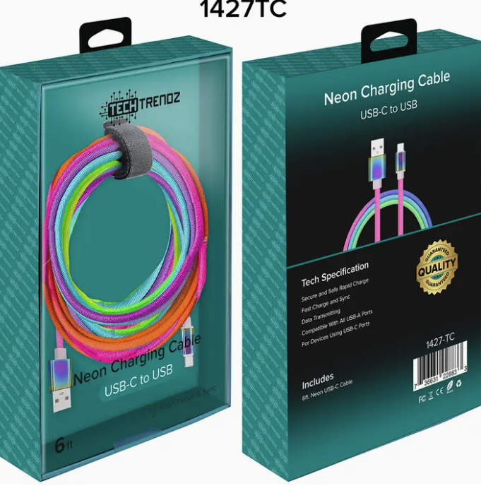 Tech Trendz 6 Foot Neon Charging Cables - Lightning and USB-C 1427