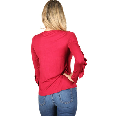 P. S KATE Red Long Sleeve Top with Ruffled Sleeve P687