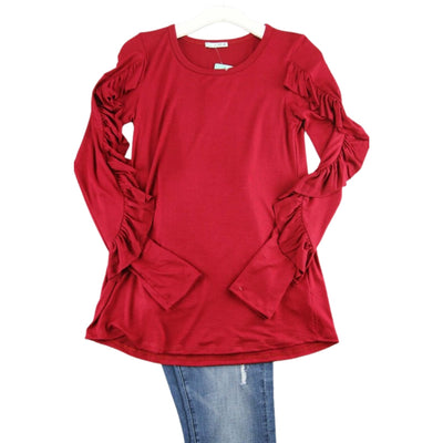 P. S KATE Red Long Sleeve Top with Ruffled Sleeve P687