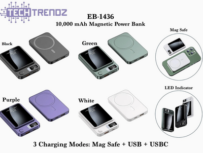 Tech Trendz Wireless Magnetic Charging Power Bank - 10,000 mAh - 1436