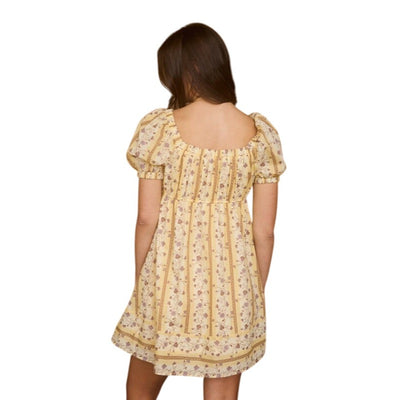 Blu Pepper Floral Stripe Pattern Short Puff Sleeve Mini Dress B5SD1071