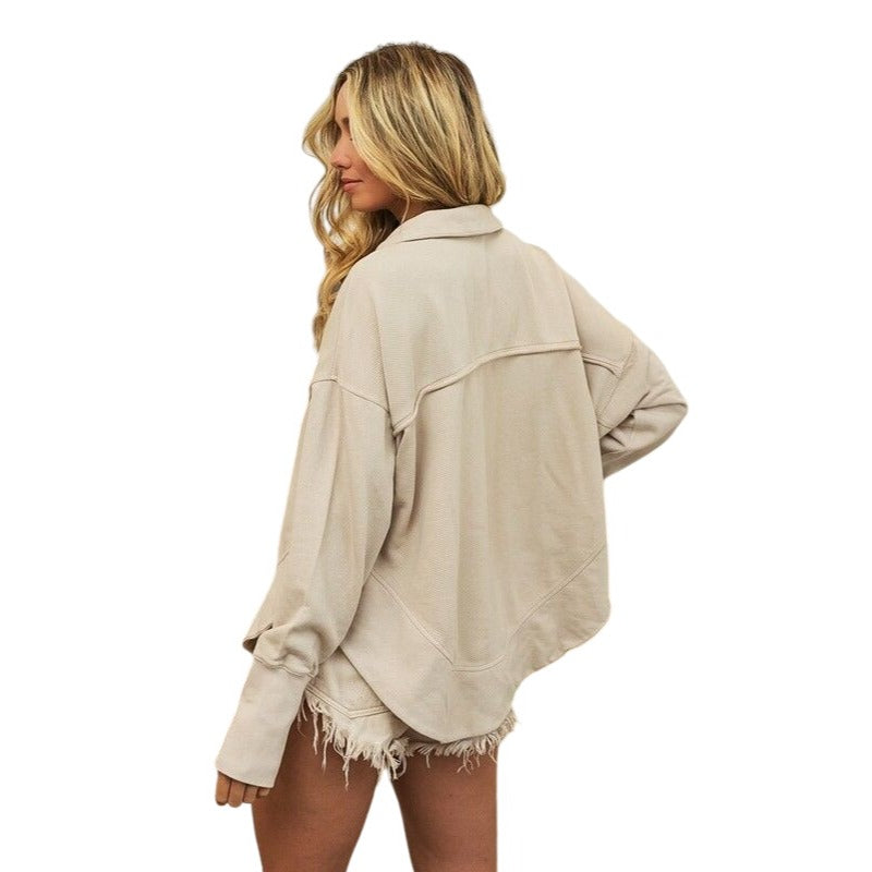 BIBI TAUPE BEIGE VINTAGE WASHED HALF NECK THUMBHOLE CUFF PULLOVER IP8190