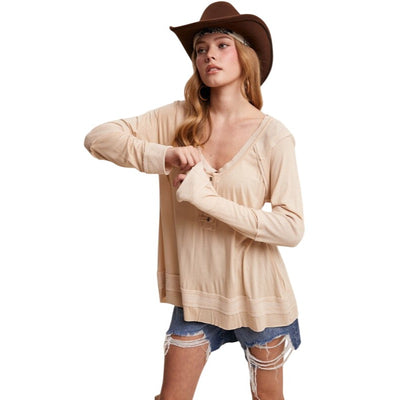 Listicle Textured Panel Button Henley Top LT1135